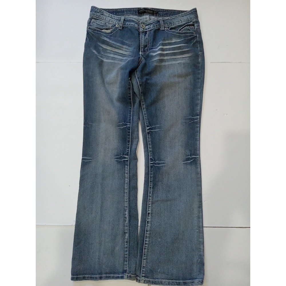 Twentyone Black Rue21 Boot Jeans Women 14/14R Blue Denim Flap Pocket Whiskering